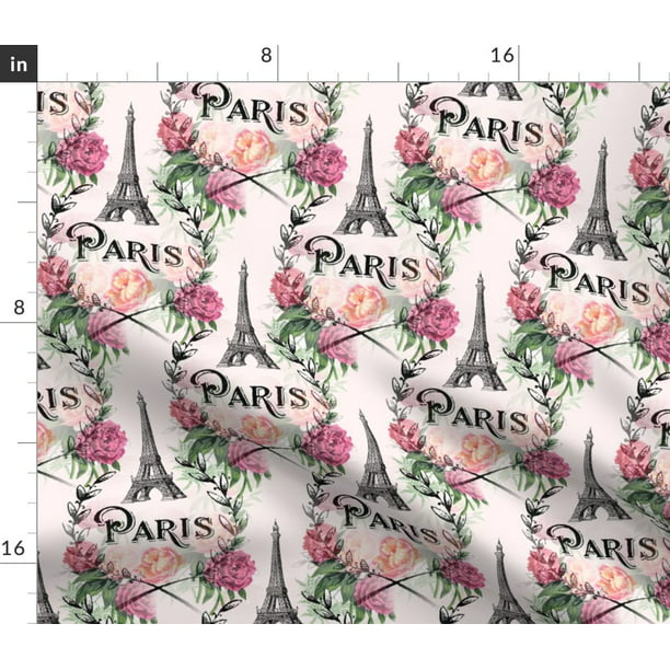 Choose your cut. Timeless Treasures Paris Quilting Cotton Fabric France Pink fabric with Eiffel Towers